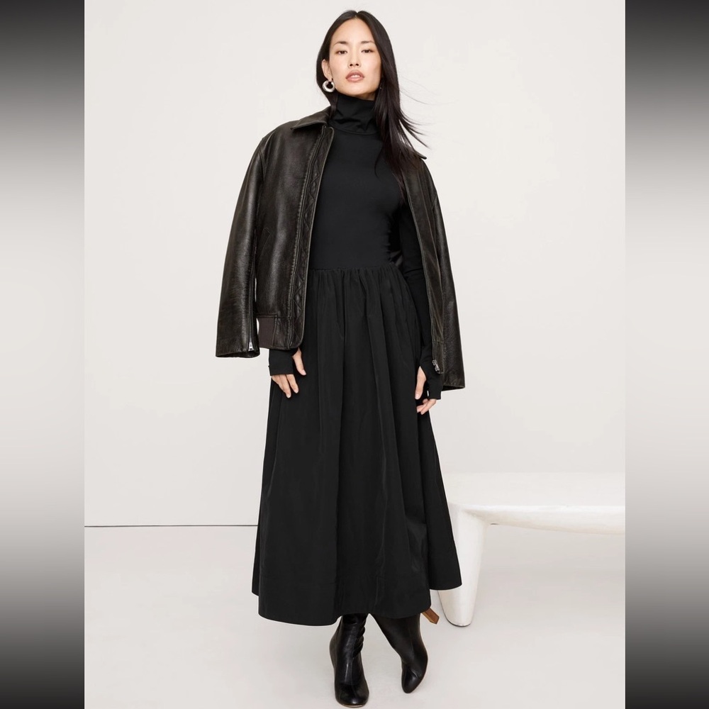 New with tags BANANA REPUBLIC  BLACK TAFFETA COMBO TURTLENECK MAXI DRESS - Picture 3 of 9